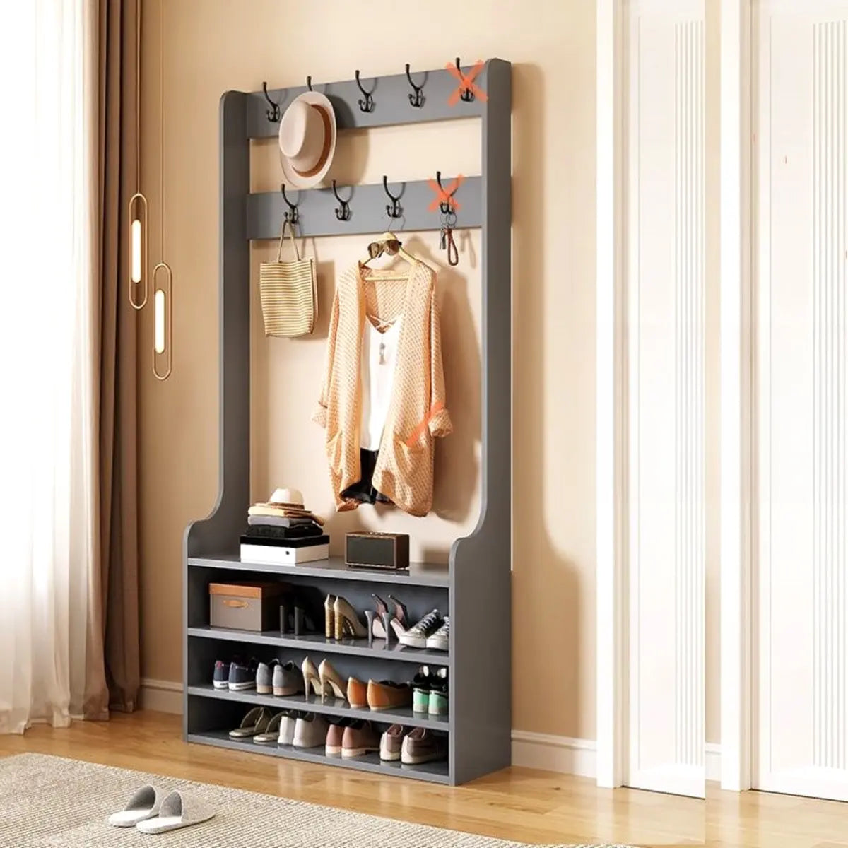 Freestanding Shoe Storage Tall Coat Rack — White