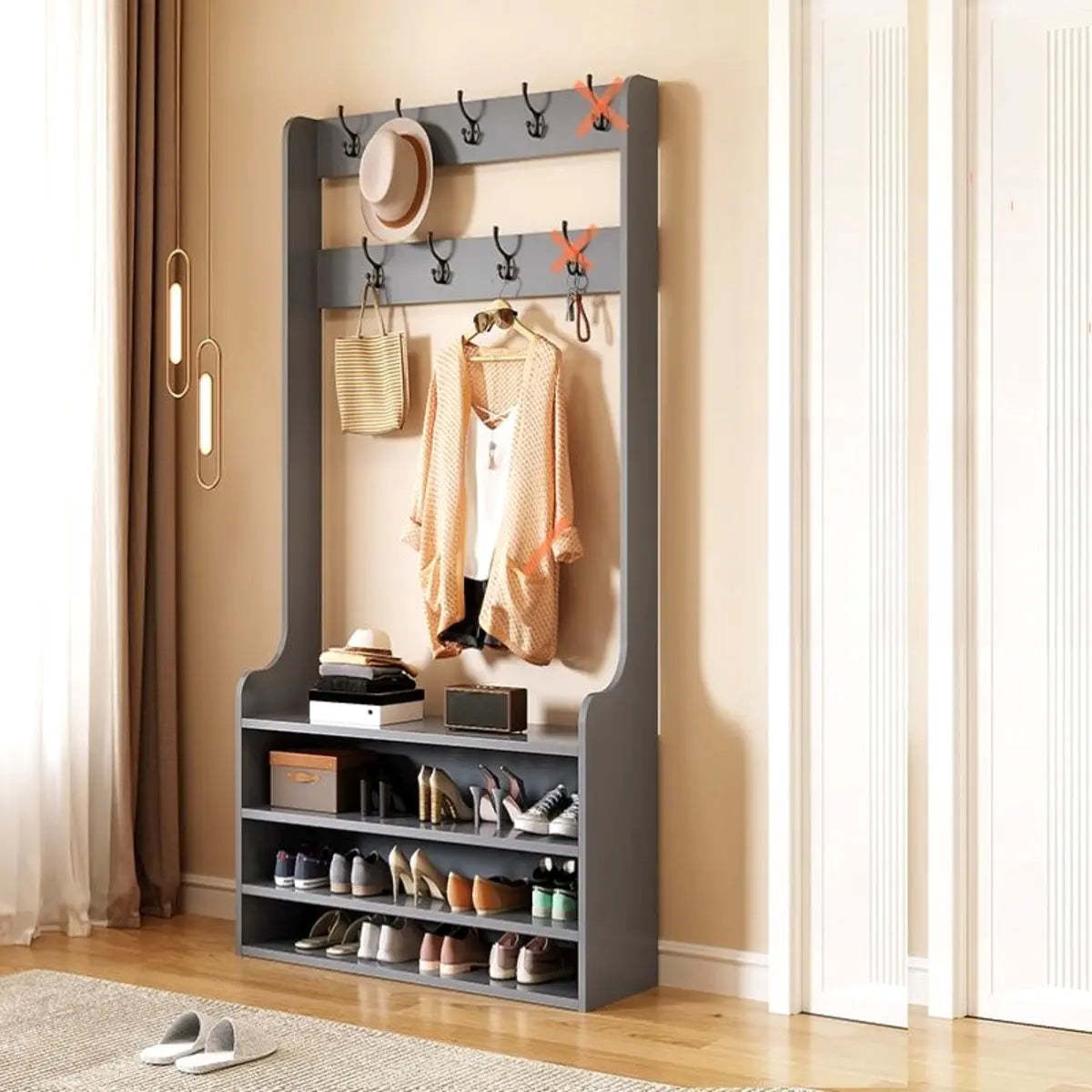 Freestanding Shoe Storage Tall Coat Rack — White
