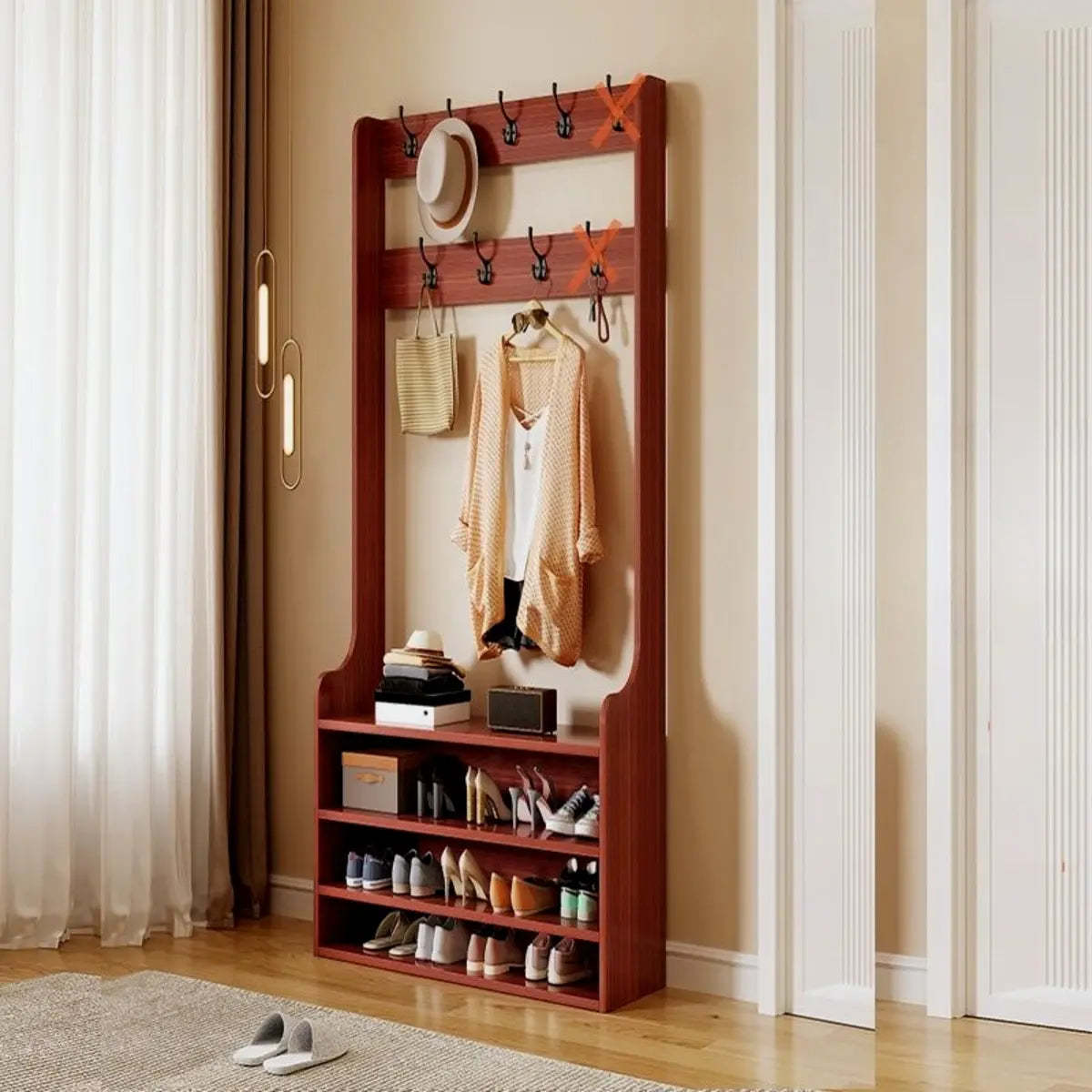 Freestanding Shoe Storage Tall Coat Rack — White