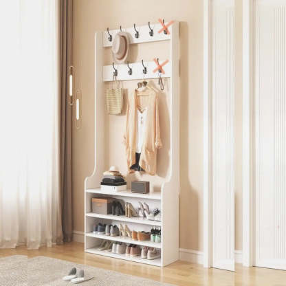 Freestanding Shoe Storage Tall Coat Rack — White