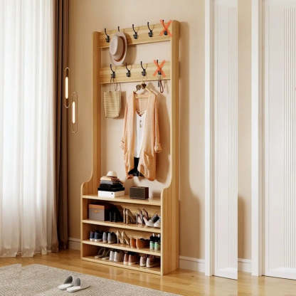 Freestanding Shoe Storage Tall Coat Rack — White-Black