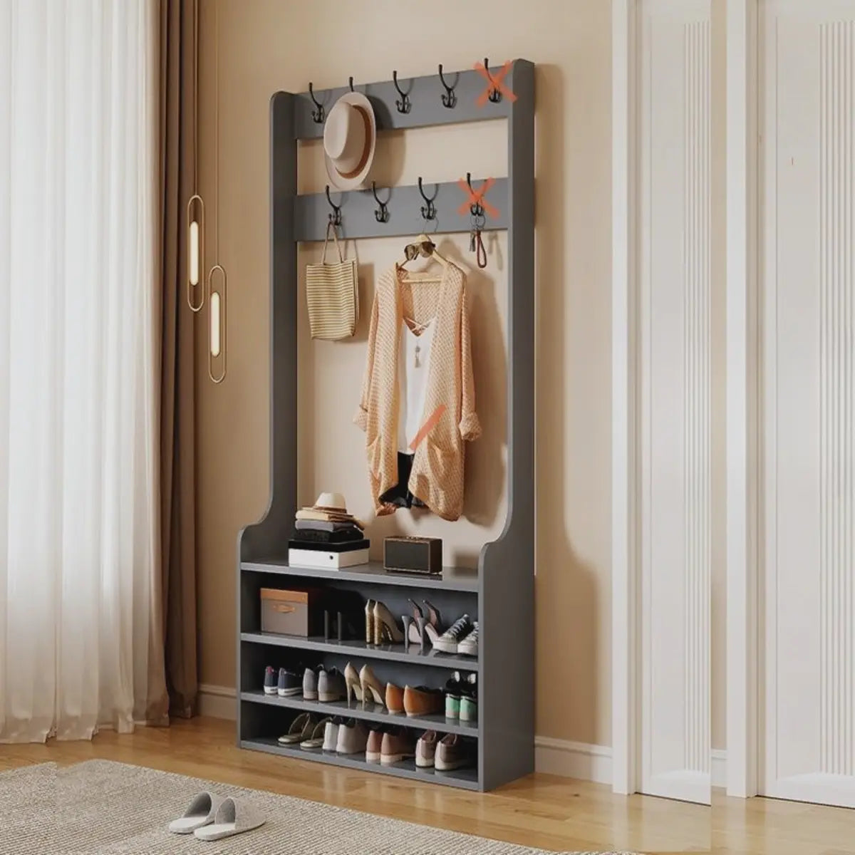 Freestanding Shoe Storage Tall Coat Rack — White-Black