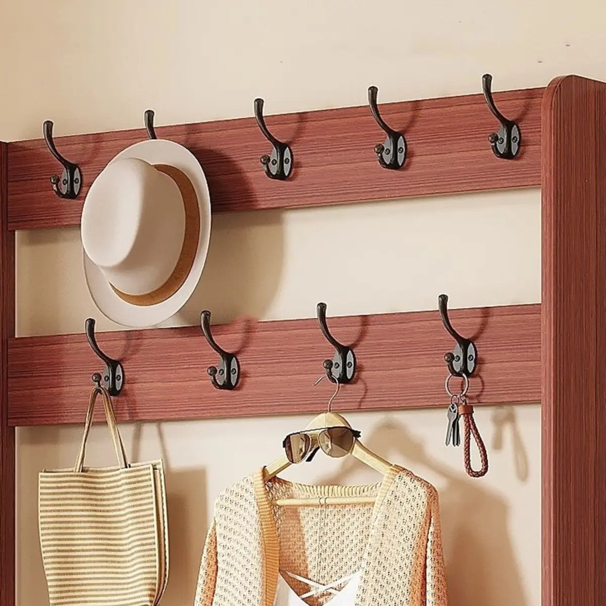 Freestanding Shoe Storage Tall Coat Rack — Brown
