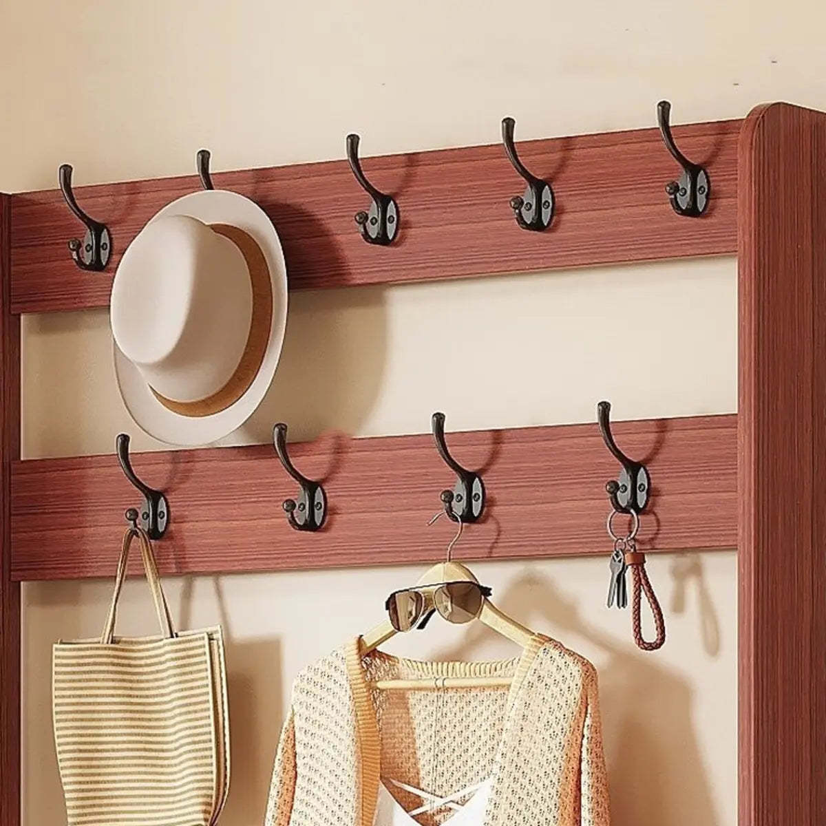 Freestanding Shoe Storage Tall Coat Rack — Brown