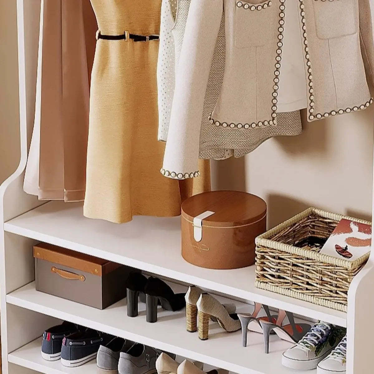 Freestanding Shoe Storage Tall Coat Rack — Grey