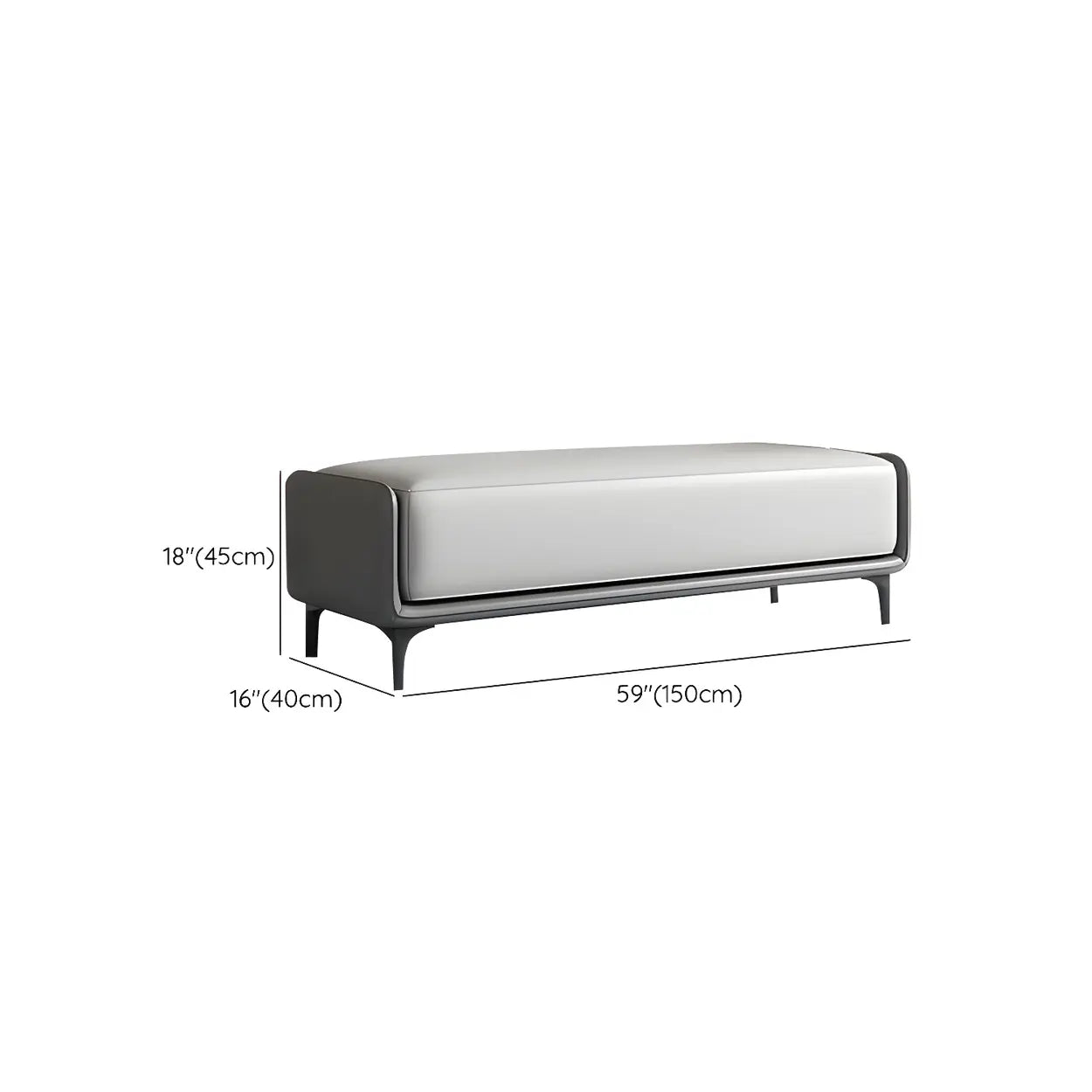 Short Gray Leather Upholstered Bedroom Bench — Dark Gray / Nappa