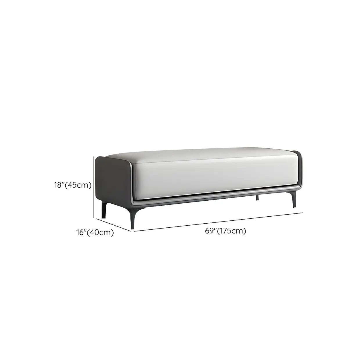 Short Gray Leather Upholstered Bedroom Bench — Dark Grey/ Light Grey / Nappa