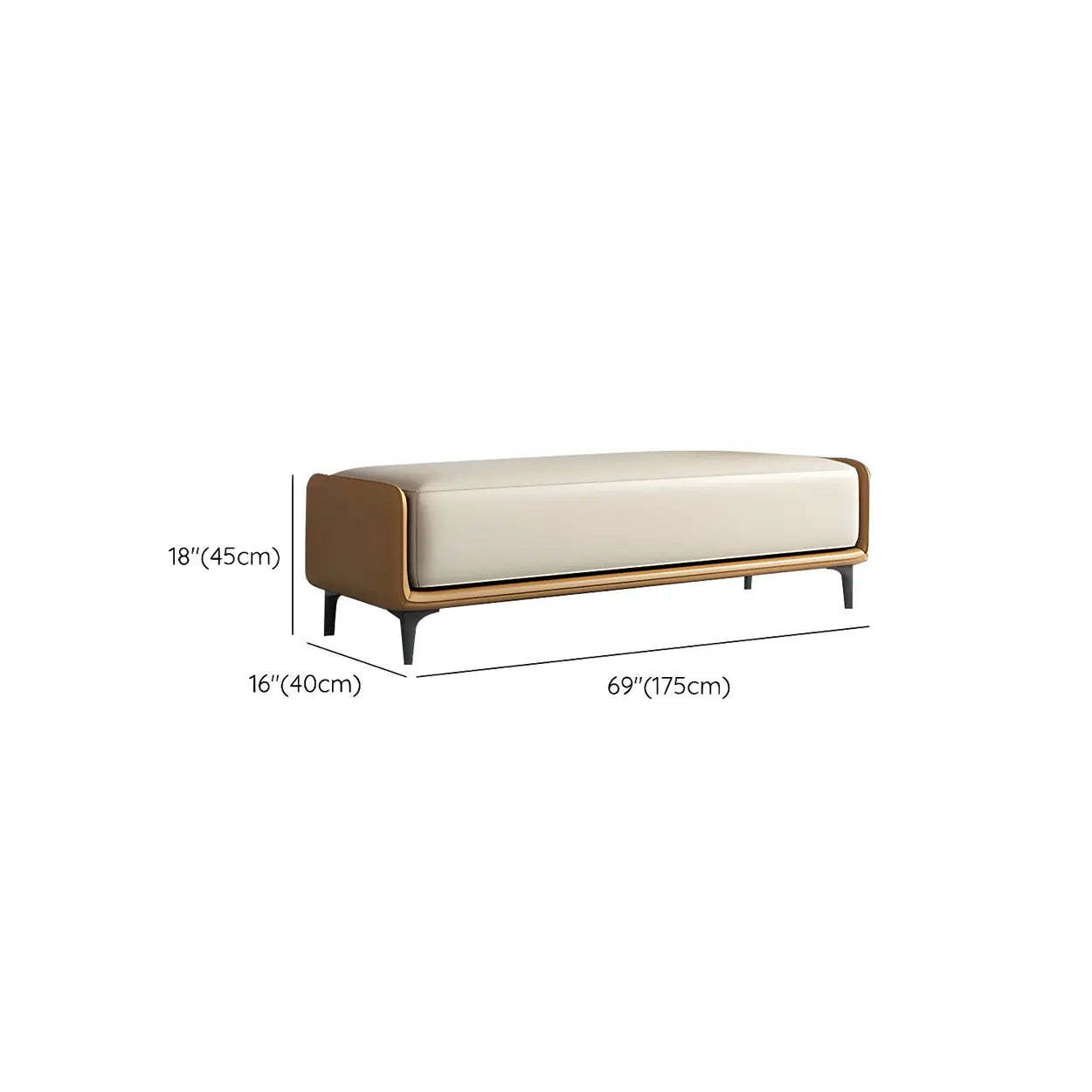 Short Gray Leather Upholstered Bedroom Bench — Light Gray/ Orange / Microfiber Leather