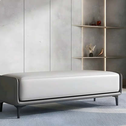Short Gray Leather Upholstered Bedroom Bench — Dark Grey/ Light Grey / Nappa