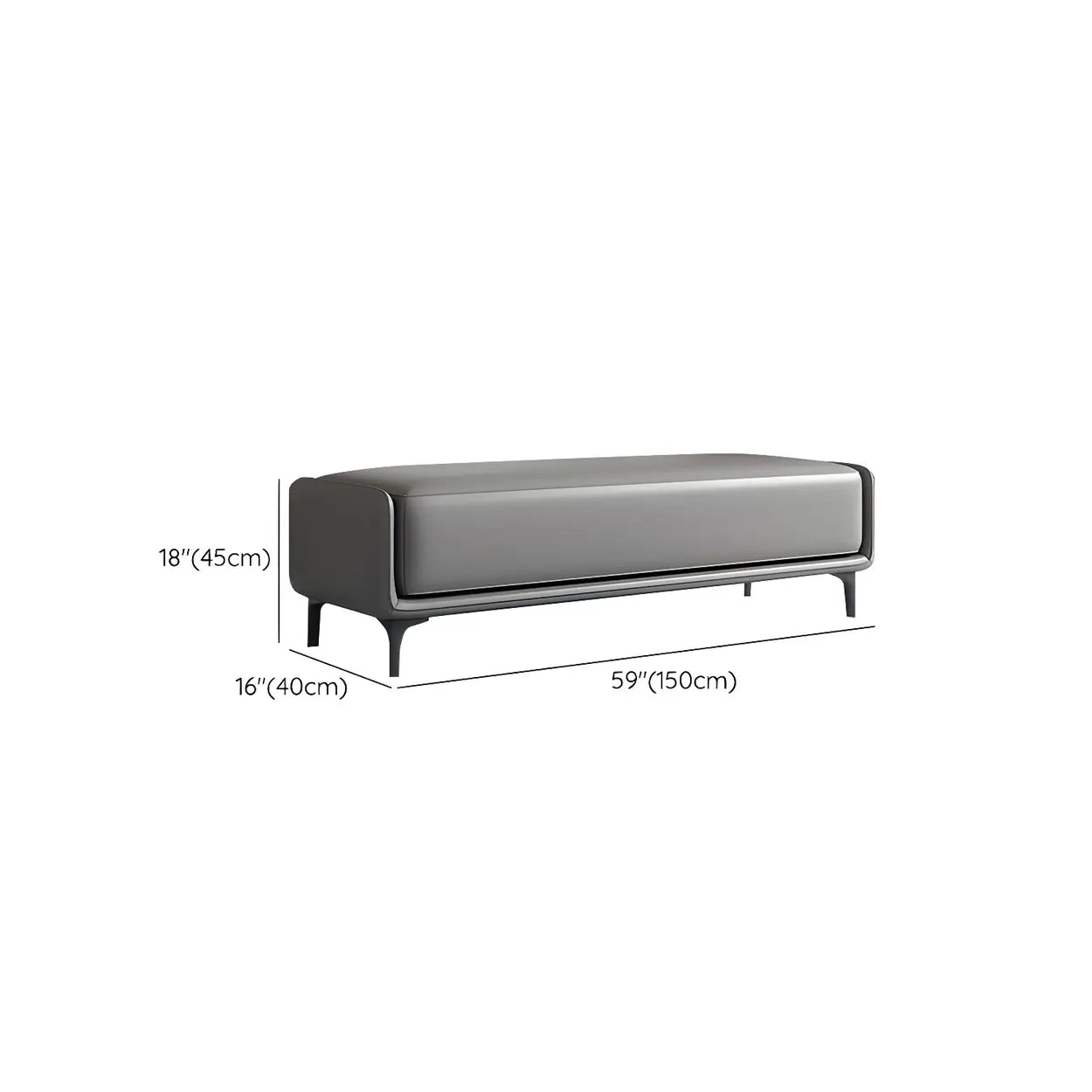 Short Gray Leather Upholstered Bedroom Bench