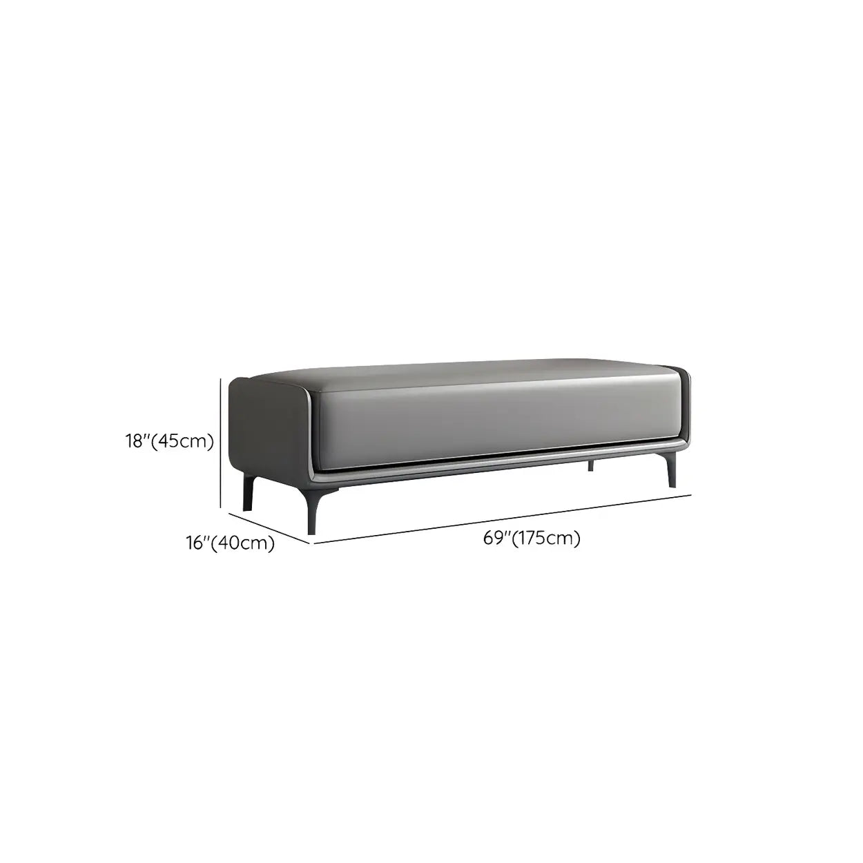 Short Gray Leather Upholstered Bedroom Bench