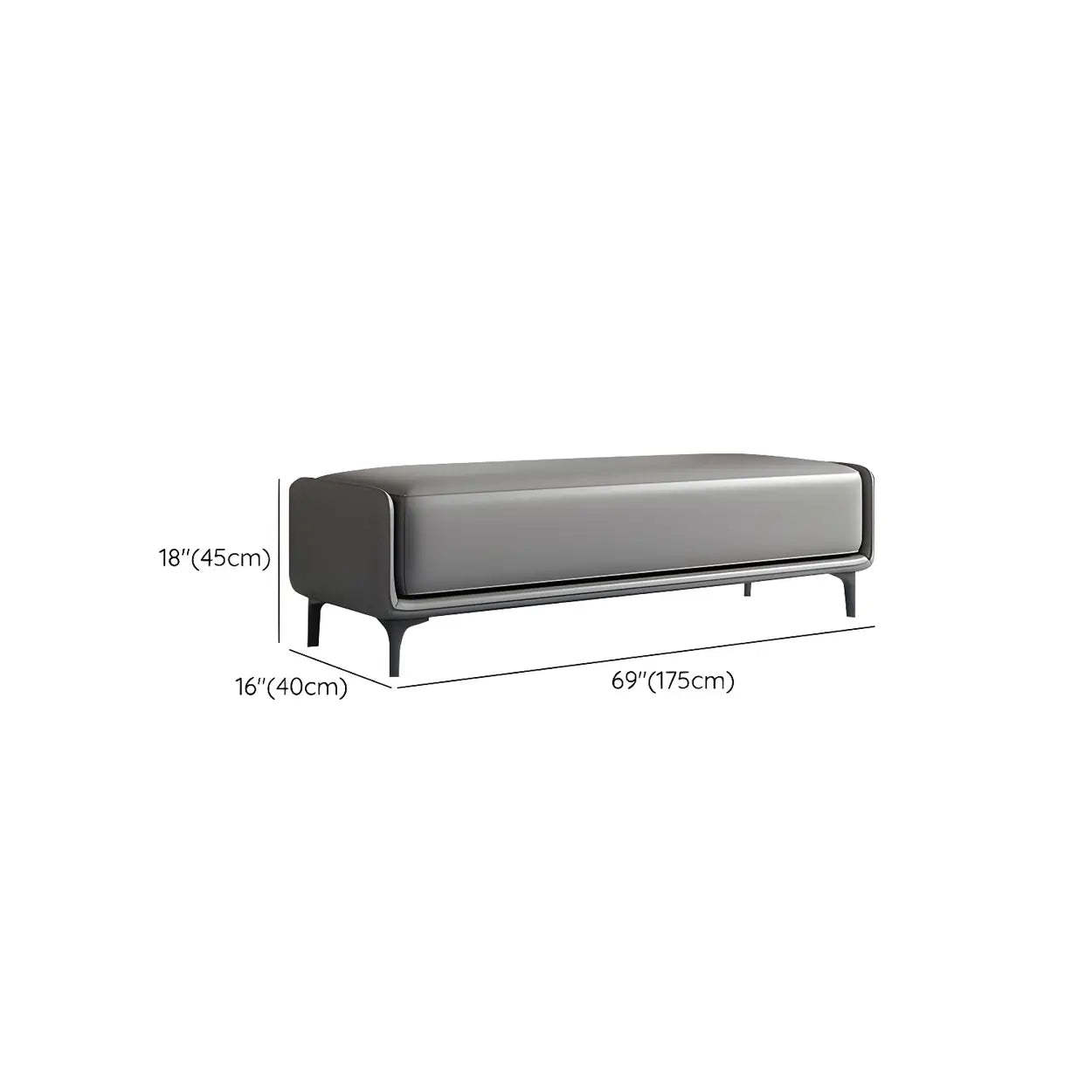 Short Gray Leather Upholstered Bedroom Bench