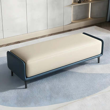 Short Gray Leather Upholstered Bedroom Bench — Light Gray/ Orange / Nappa