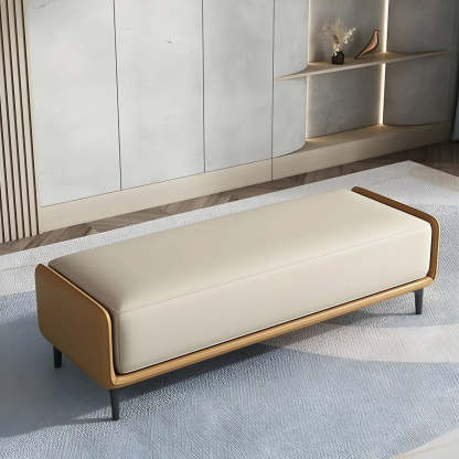 Short Gray Leather Upholstered Bedroom Bench — Grey/Blue / Nappa