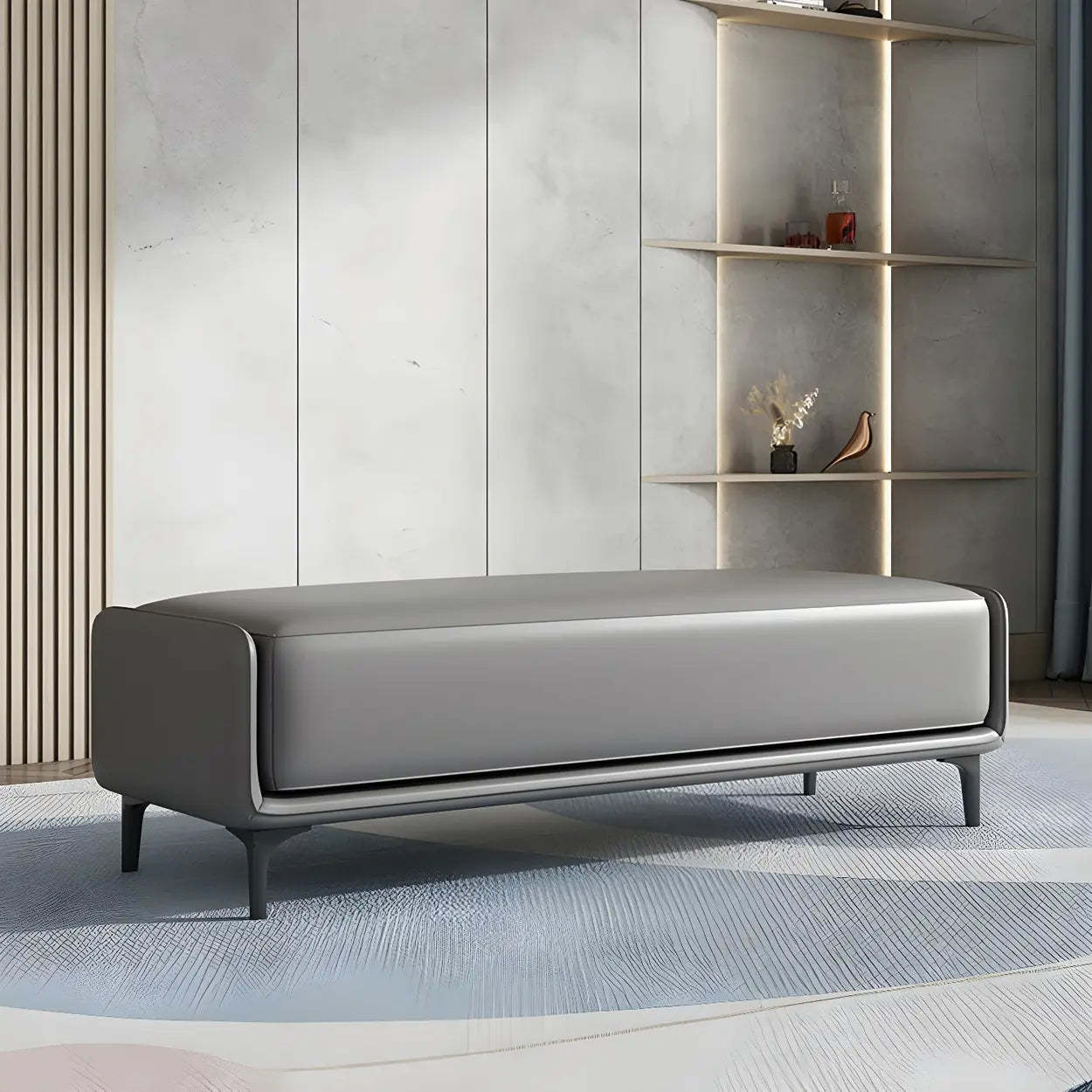 Leather upholstered short gray shoe benches, Lighom — 47" L x 16" W x 18" H / Dark Gray / Nappa