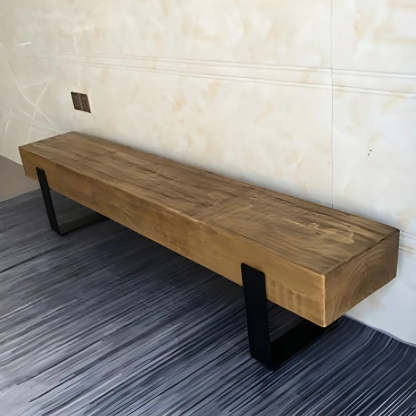 Short Pine Wood Dining Bench with Metal Legs