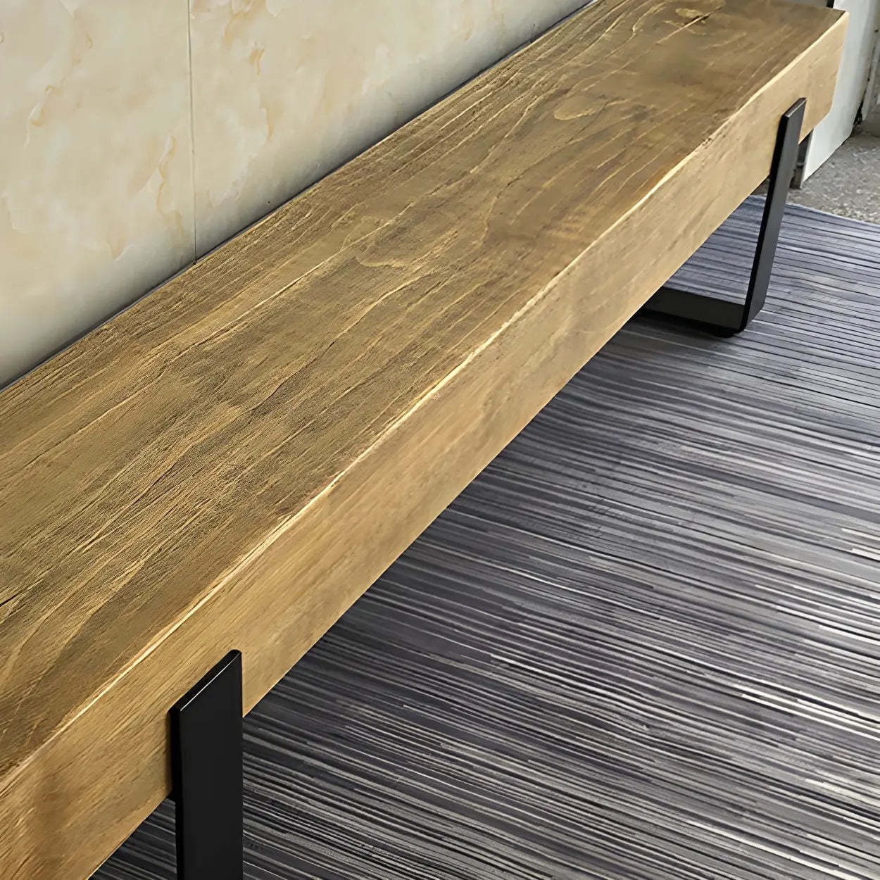 Short Pine Wood Dining Bench with Metal Legs