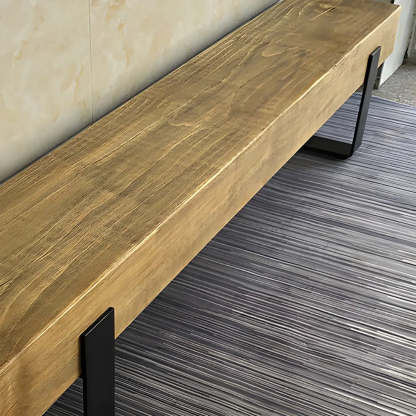 Short Pine Wood Dining Bench with Metal Legs