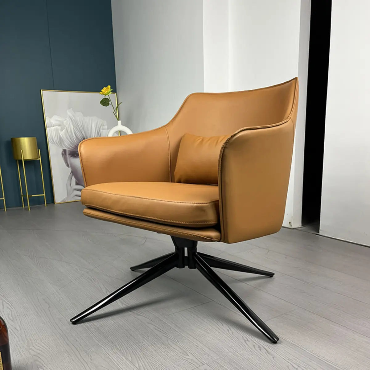 Short Orange Genuine Leather 4-Star Arm Chair