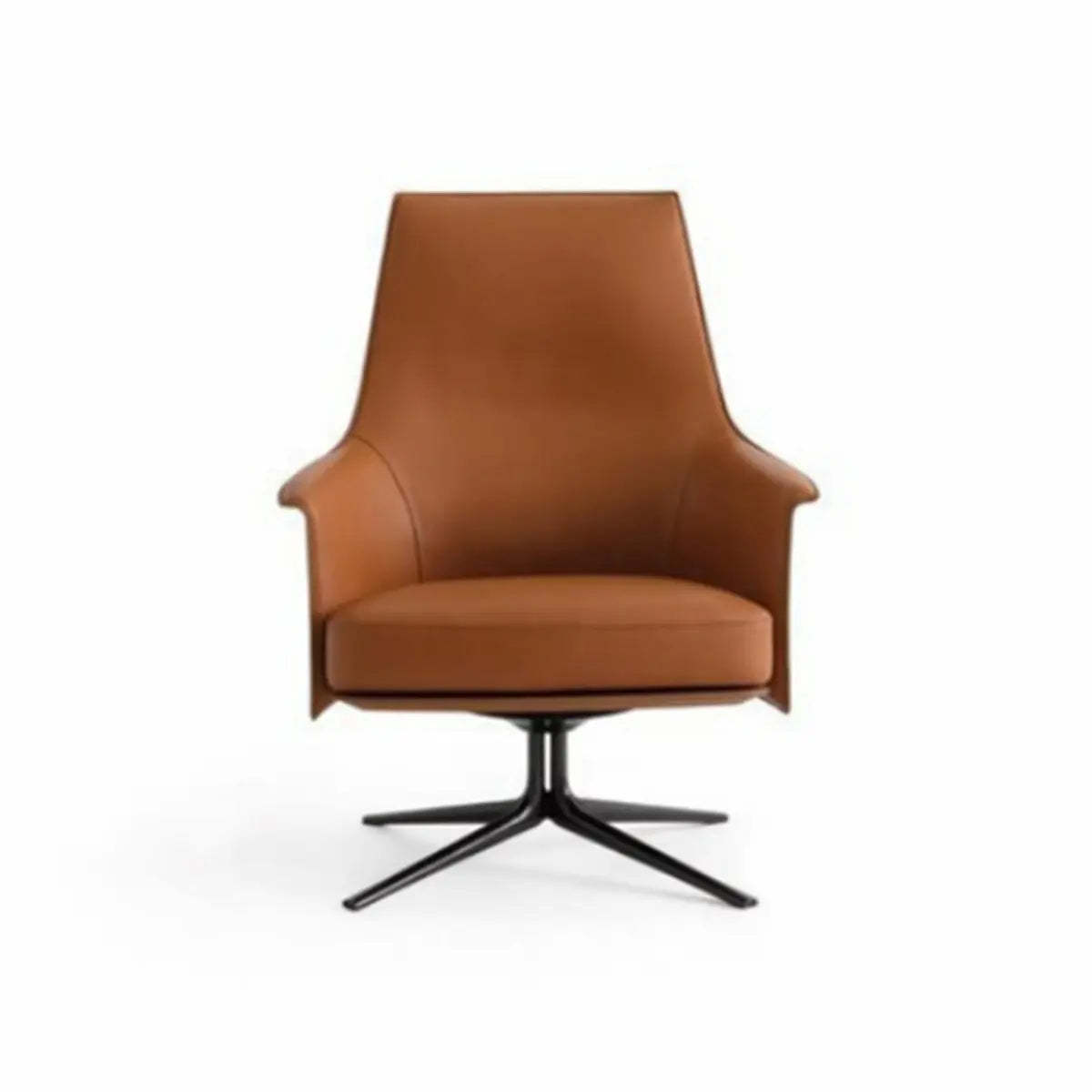 Short Orange Genuine Leather 4-Star Arm Chair — Short / Light Brown / Genuine Leather