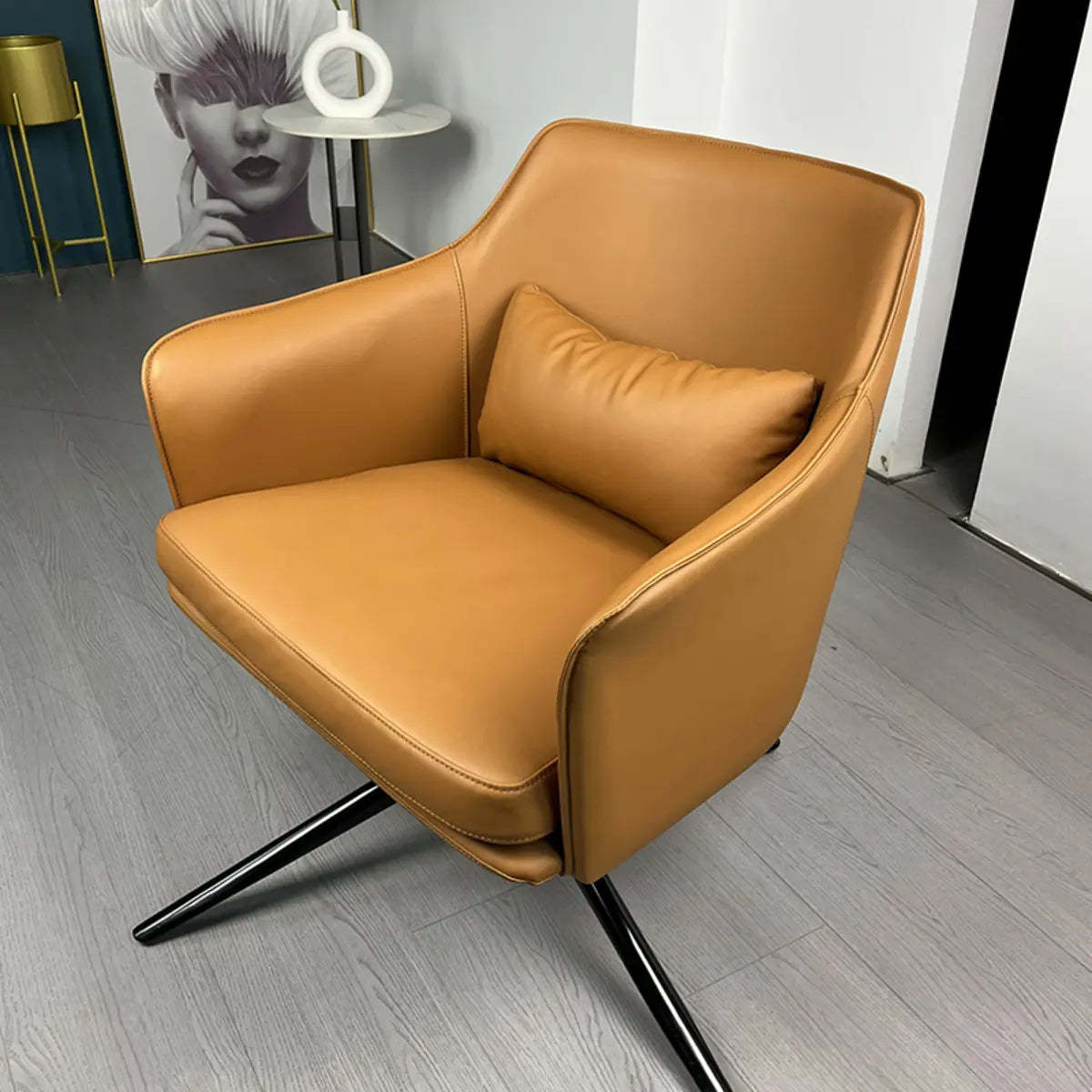 Short Orange Genuine Leather 4-Star Arm Chair — Short / Black / Silicone Rubber
