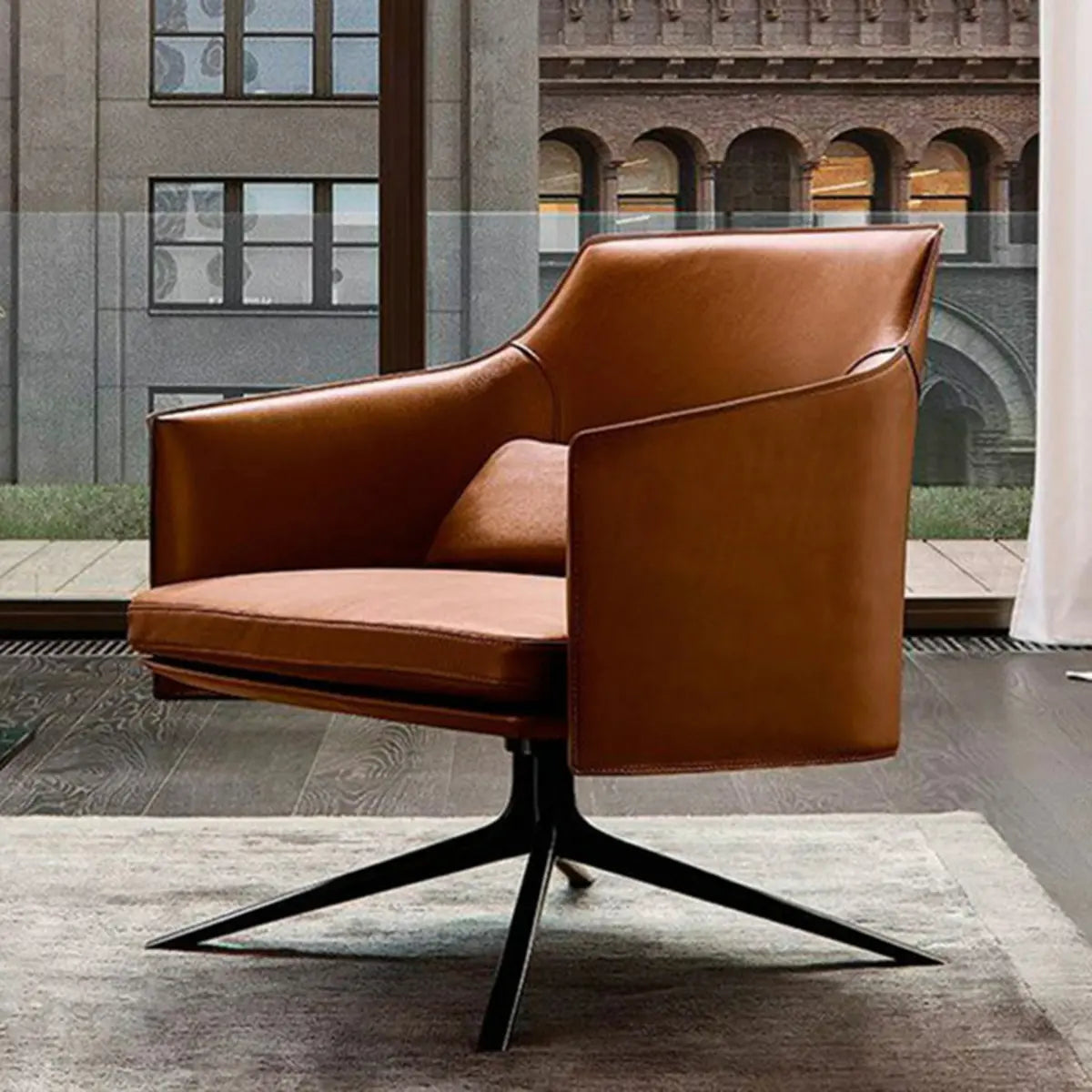 Short Orange Genuine Leather 4-Star Arm Chair — Short / Dark Brown / Faux Leather