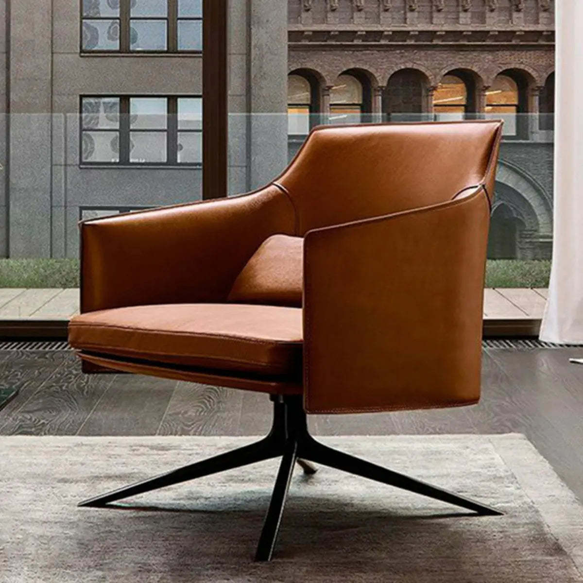 Short Orange Genuine Leather 4-Star Arm Chair — Short / Dark Brown / Faux Leather