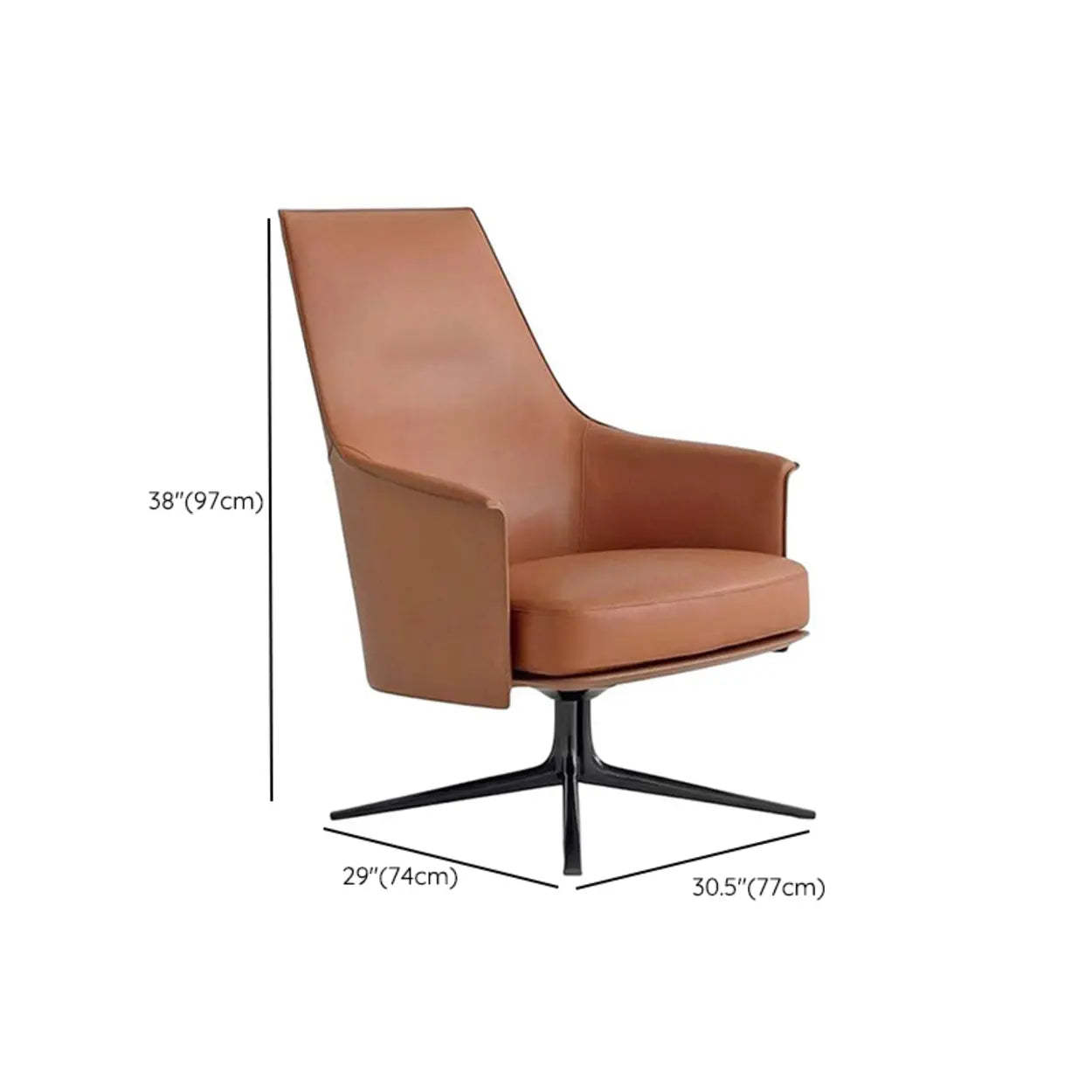 Short Swivel Brown Leather 4-Star Base Arm Chair