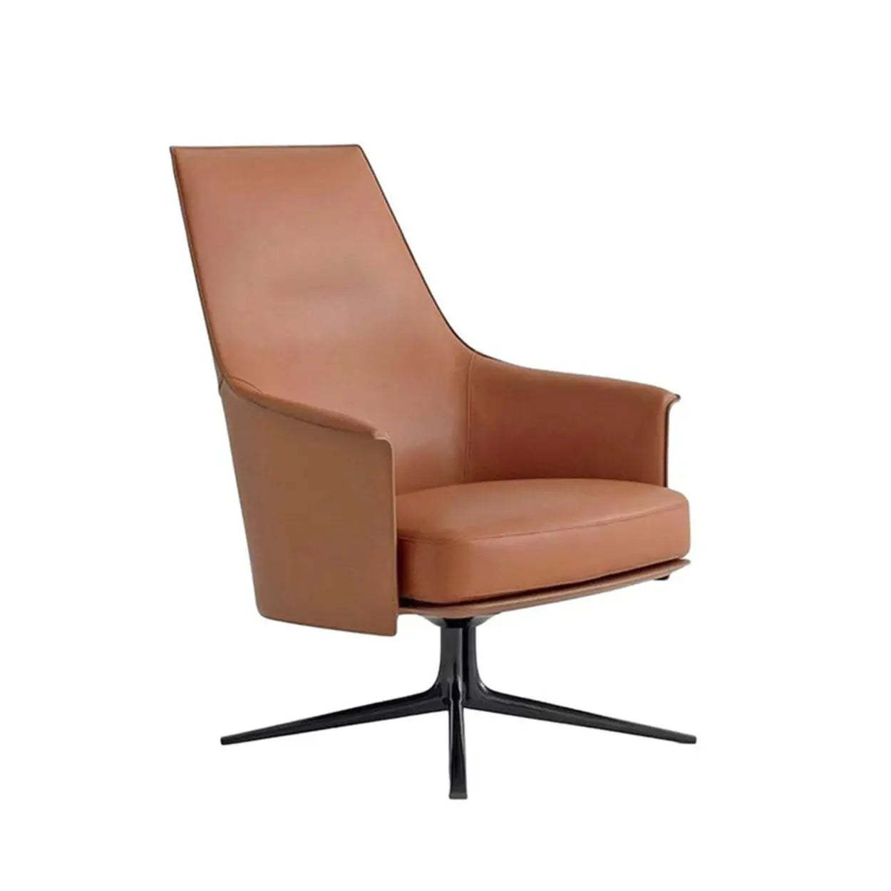 Short Swivel Brown Leather 4-Star Base Arm Chair — Tall / Genuine Leather