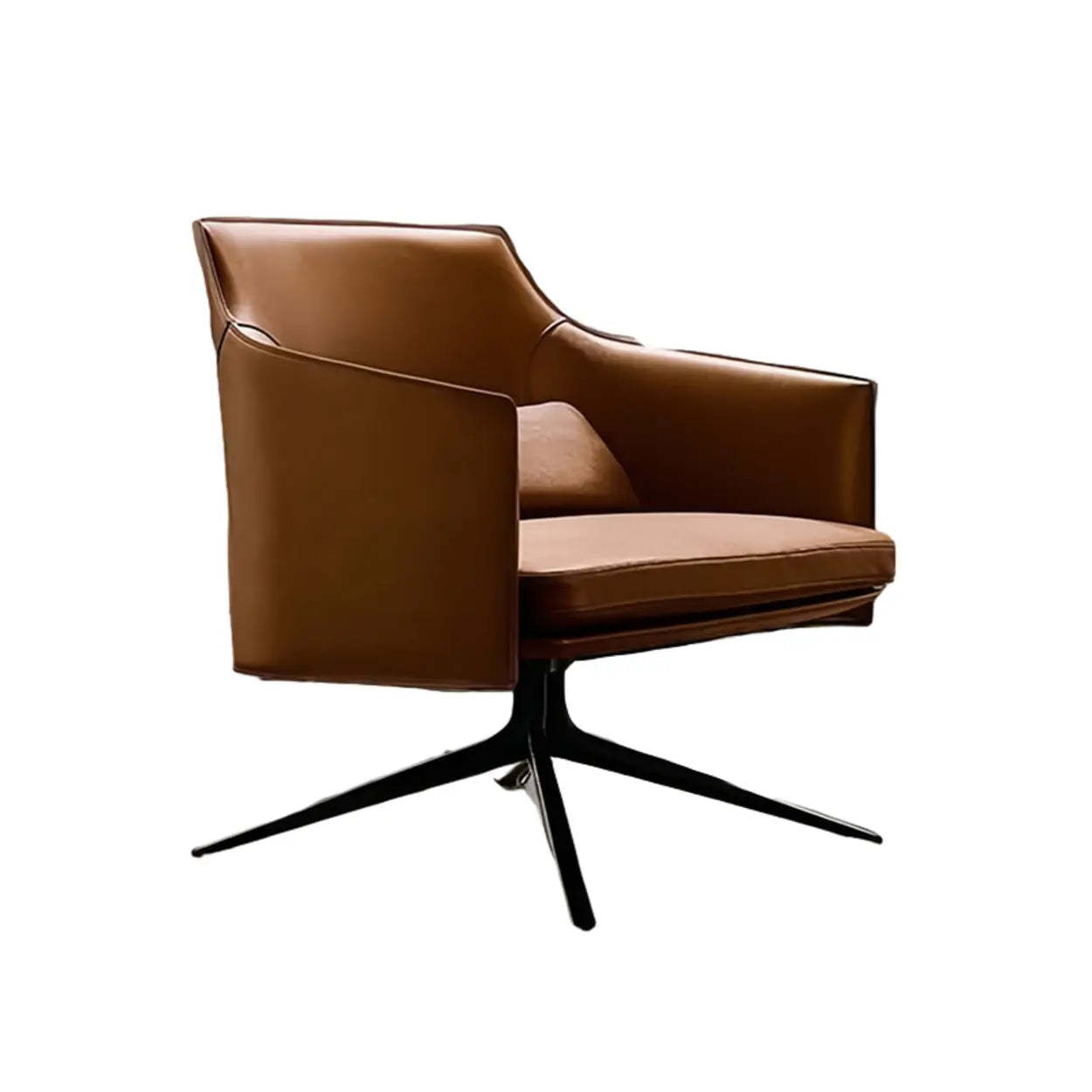 Short Swivel Brown Leather 4-Star Base Arm Chair