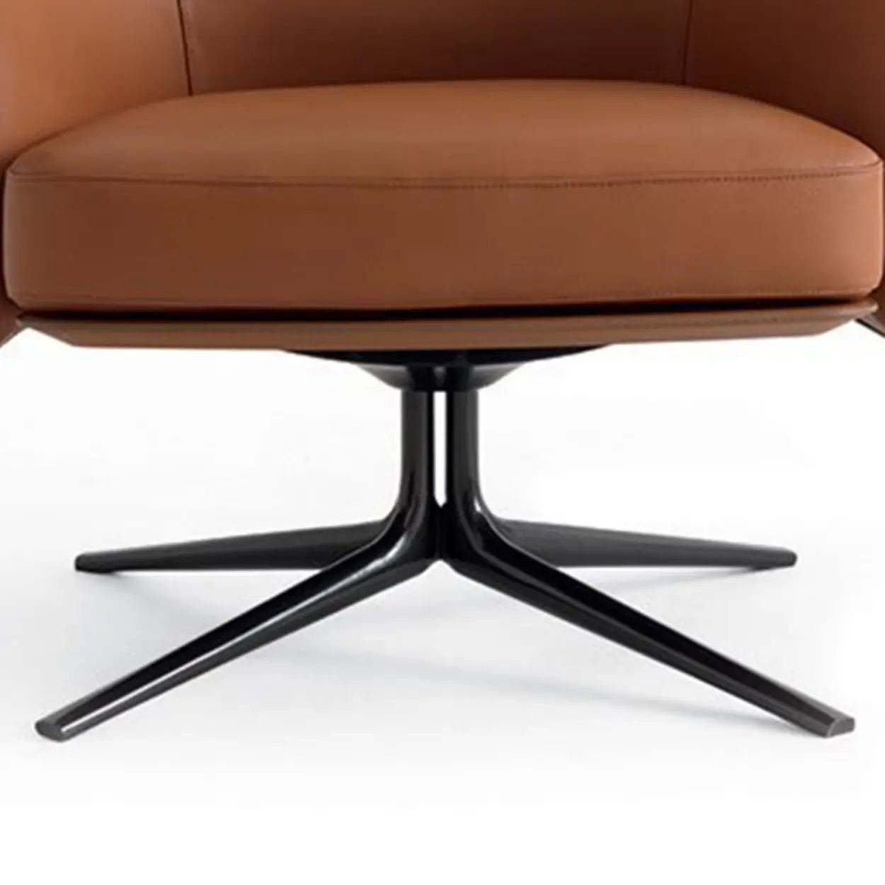 Short Swivel Brown Leather 4-Star Base Arm Chair