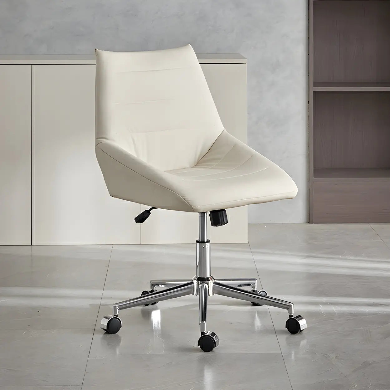Silver Base Swivel Ergonomic Leather Office Chair — Off-White