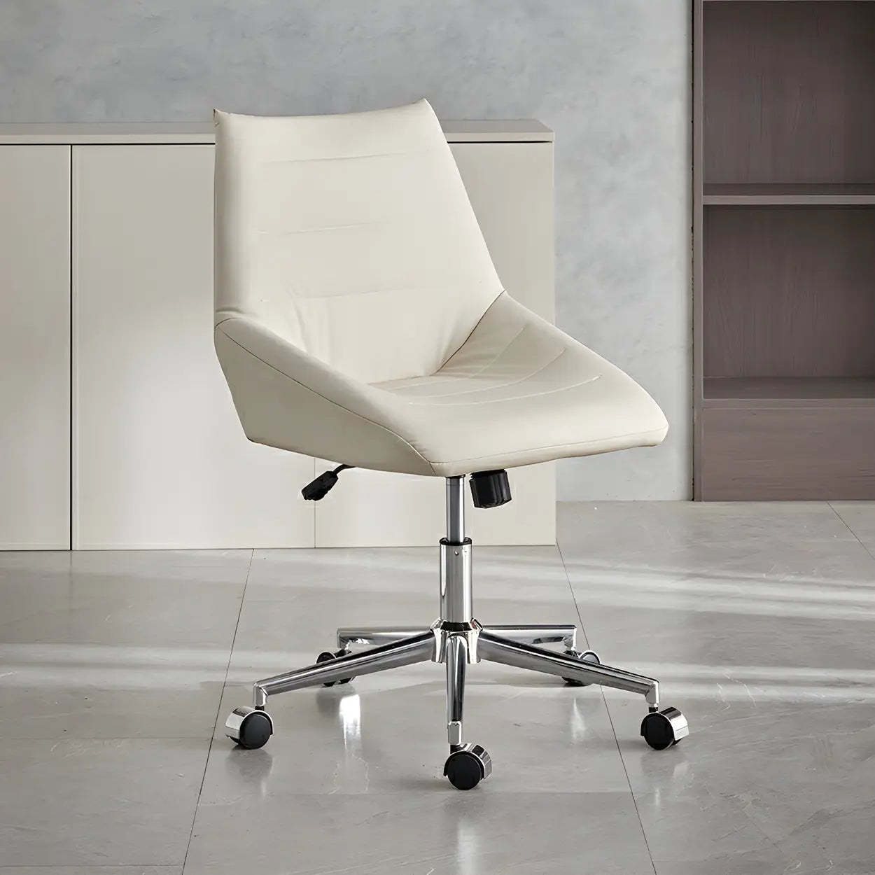 Silver Base Swivel Ergonomic Leather Office Chair — Off-White