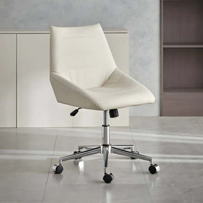 Silver Base Swivel Ergonomic Leather Office Chair — Off-White