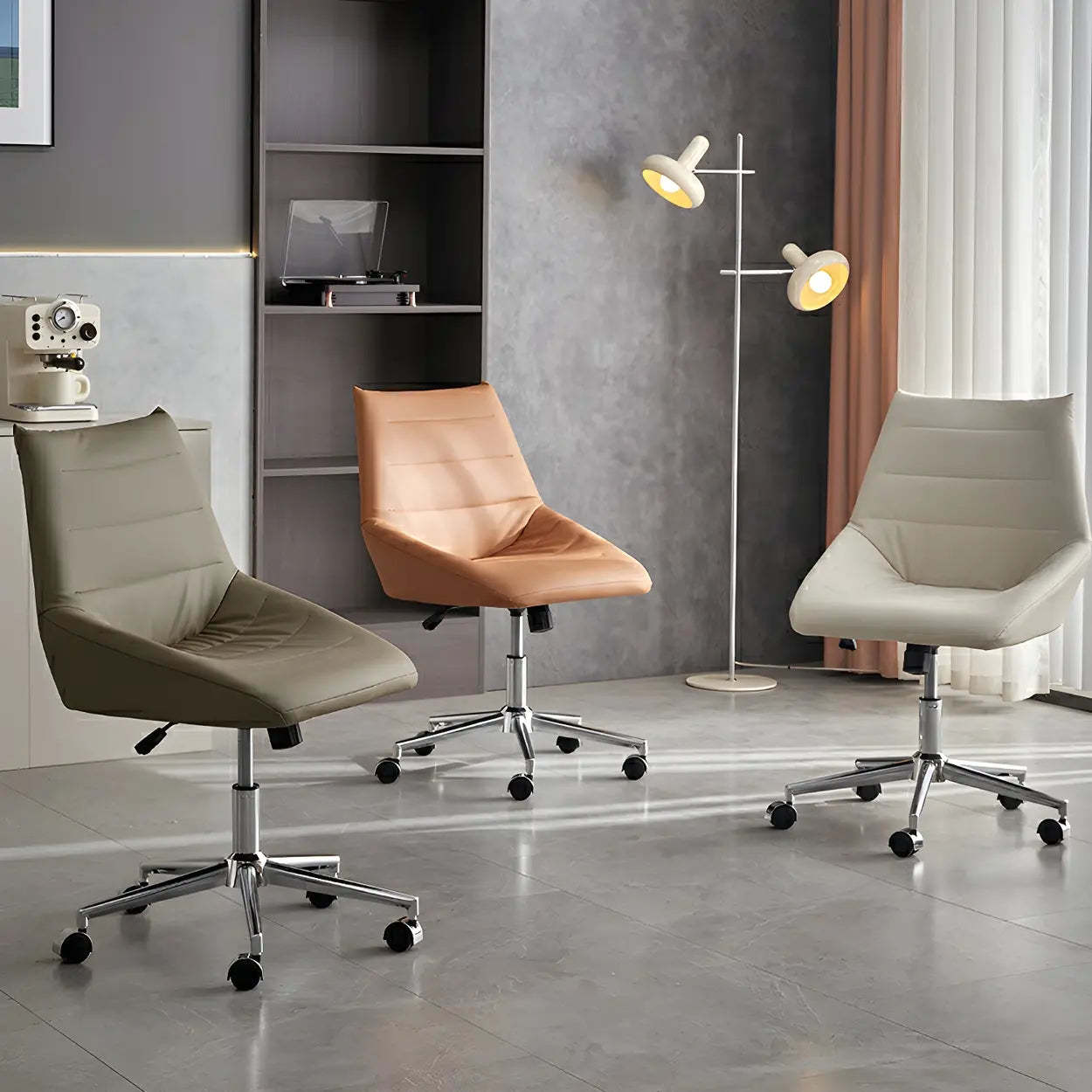 Silver leather metal base office chairs - leather