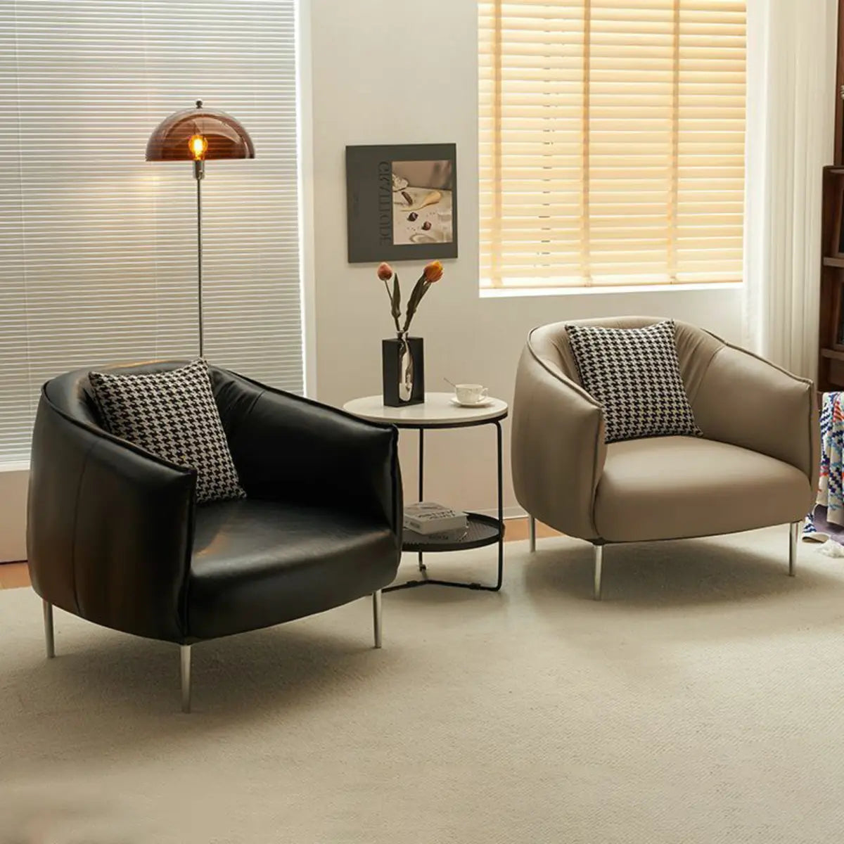 Silver Four Leg Leather Pillow Back Accent Chair