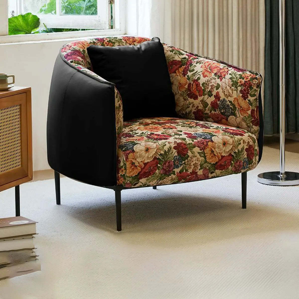 Silver Four Leg Leather Pillow Back Accent Chair — Olive Green / Accent Chair / Anti Cat Scratch Leather