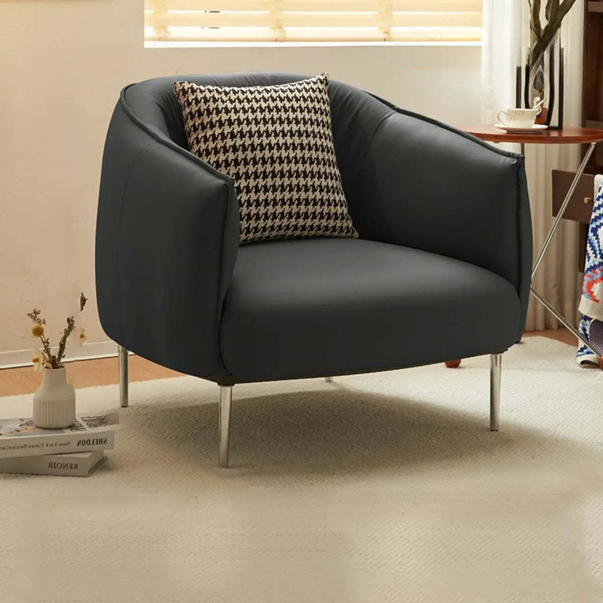 Leather four pillow silver leather accent chairs, Lighom — Gray / Anti Cat Scratch Leather