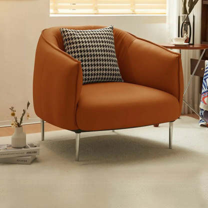 Silver Four Leg Leather Pillow Back Accent Chair — Orange / Accent Chair / Fabric