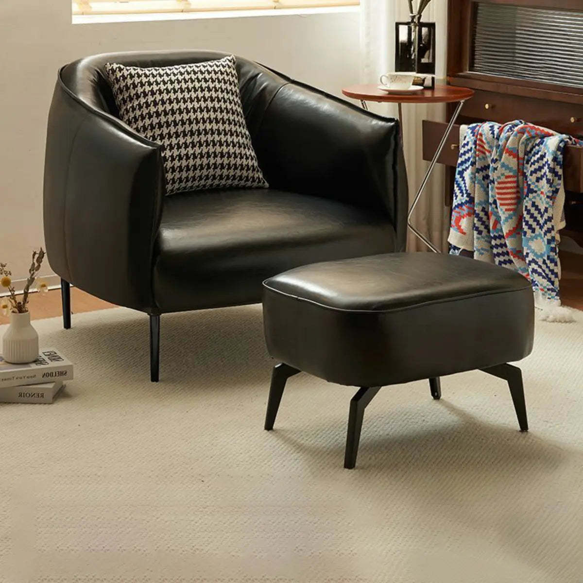 Silver Four Leg Leather Pillow Back Accent Chair