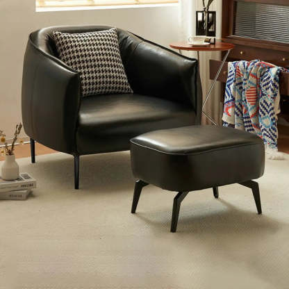 Silver Four Leg Leather Pillow Back Accent Chair