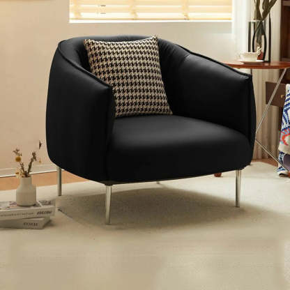 Silver Four Leg Leather Pillow Back Accent Chair