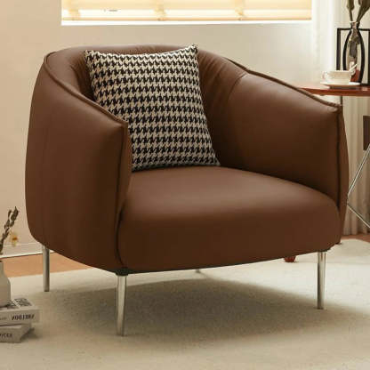 Silver Four Leg Leather Pillow Back Accent Chair