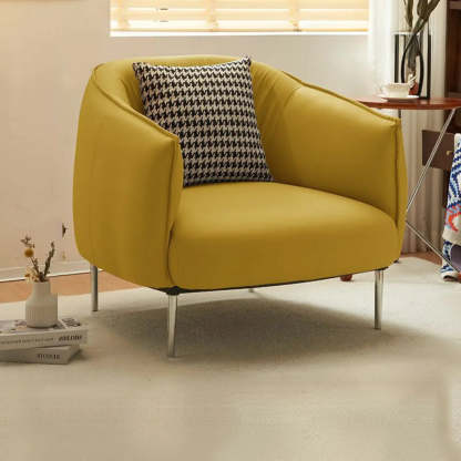 Silver Four Leg Leather Pillow Back Accent Chair