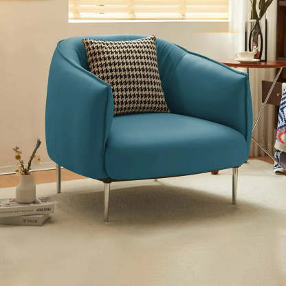 Silver Four Leg Leather Pillow Back Accent Chair