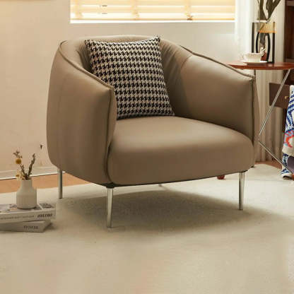 Silver Four Leg Leather Pillow Back Accent Chair