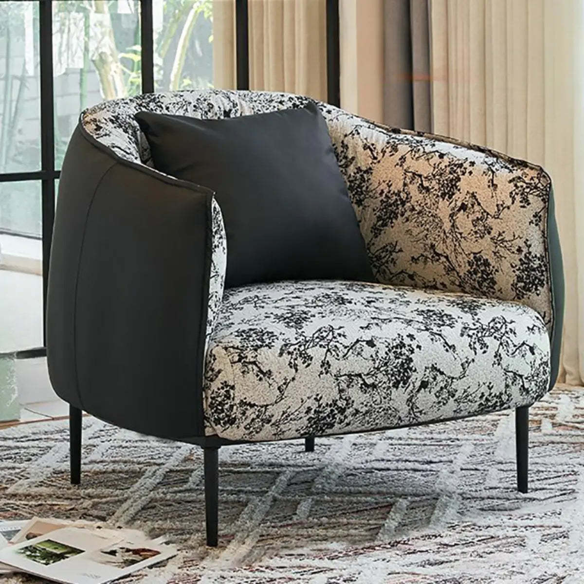 Silver Four Leg Leather Pillow Back Accent Chair — Beige / Accent Chair / Fabric