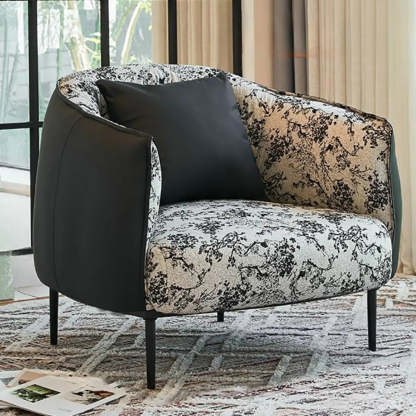 Silver Four Leg Leather Pillow Back Accent Chair — Beige / Accent Chair / Fabric