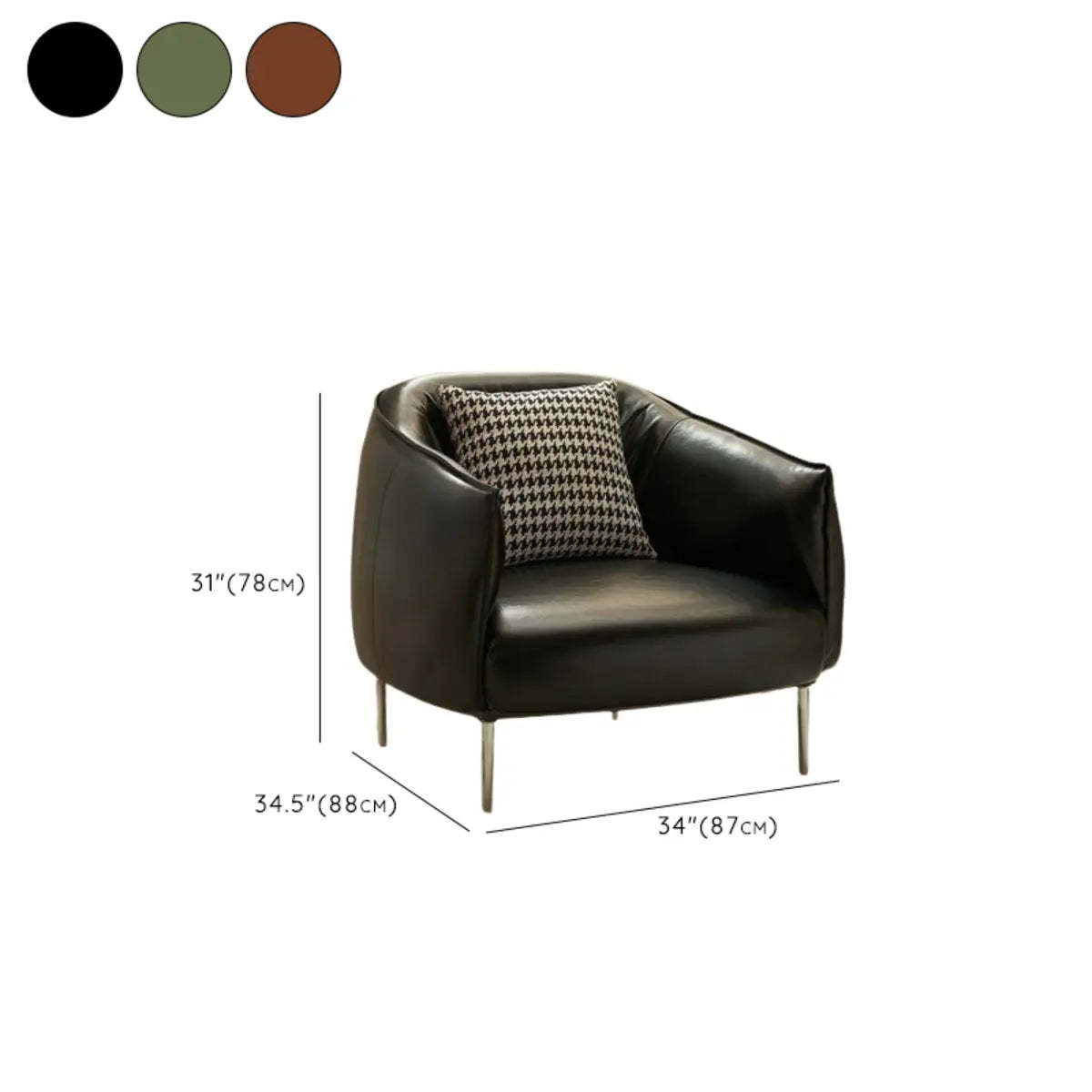 Silver Four Leg Leather Pillow Back Accent Chair