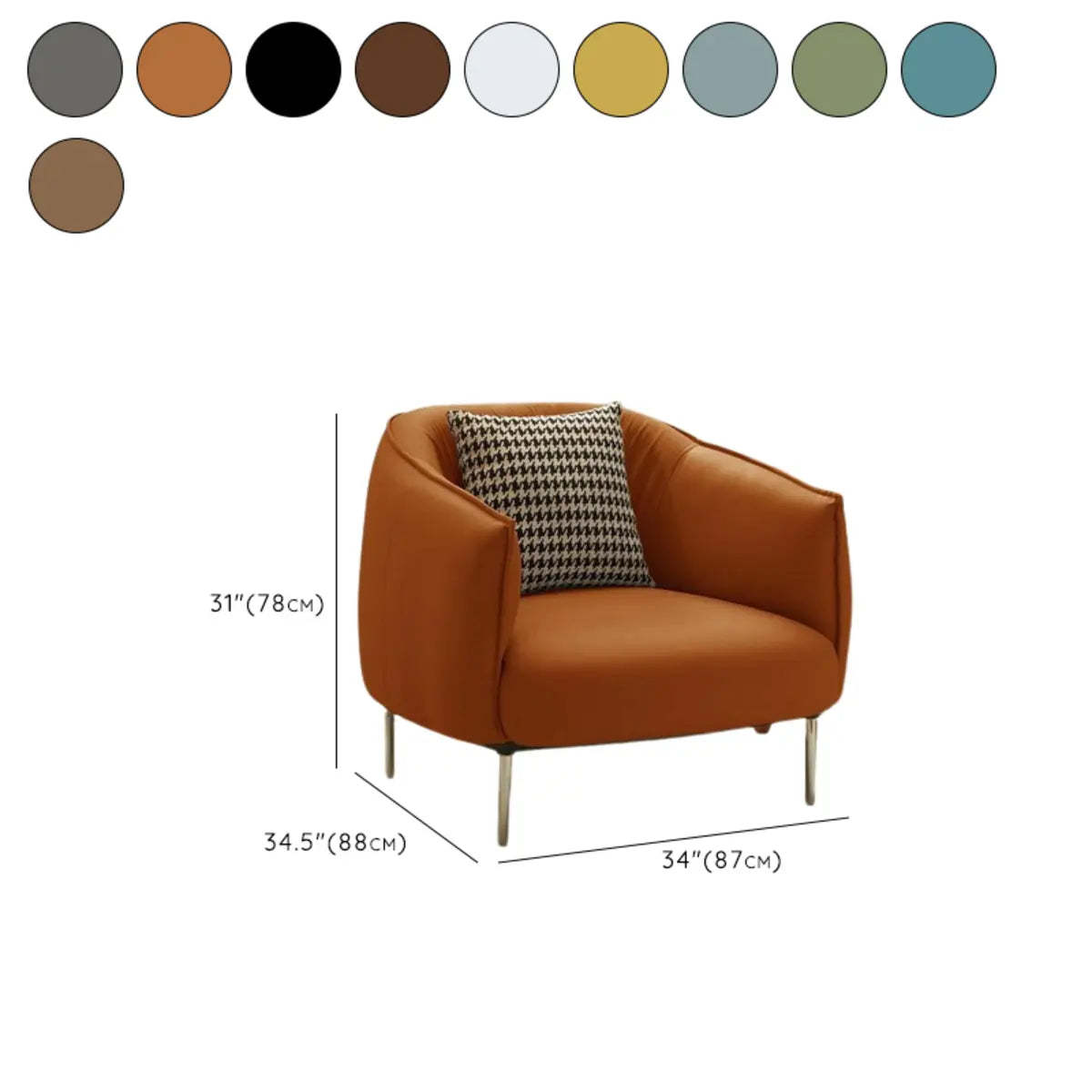 Silver Four Leg Leather Pillow Back Accent Chair